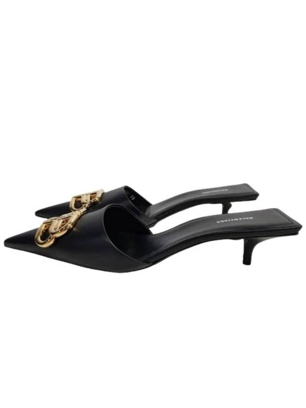 Luxury Balenciaga  Gold BB Logo Mule Heel Black