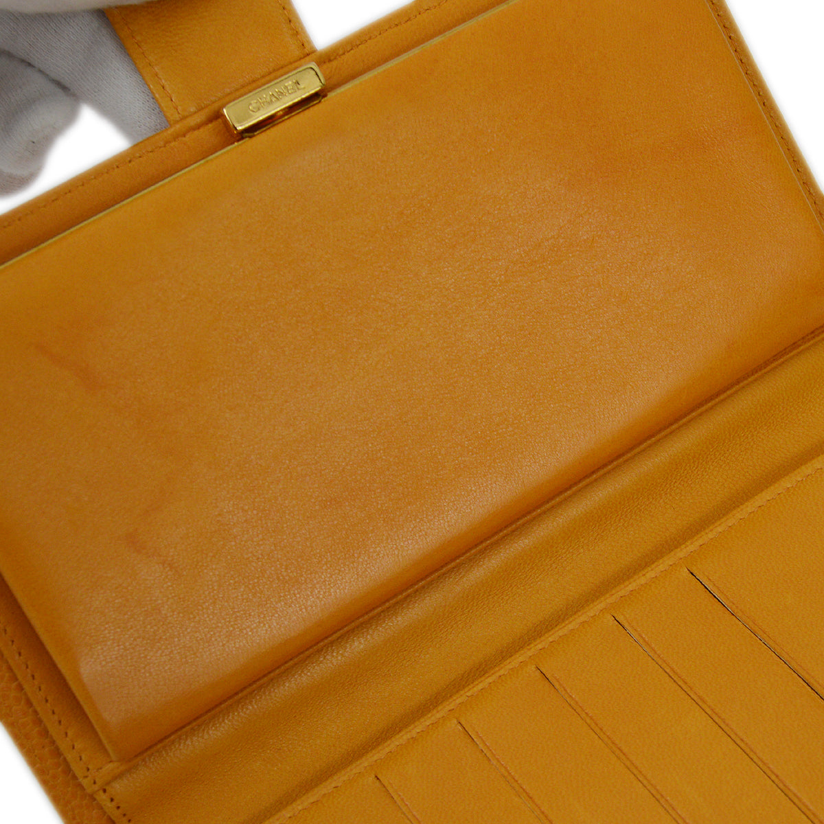 Chanel 1997-1999 Orange Caviar Timeless Long Wallet