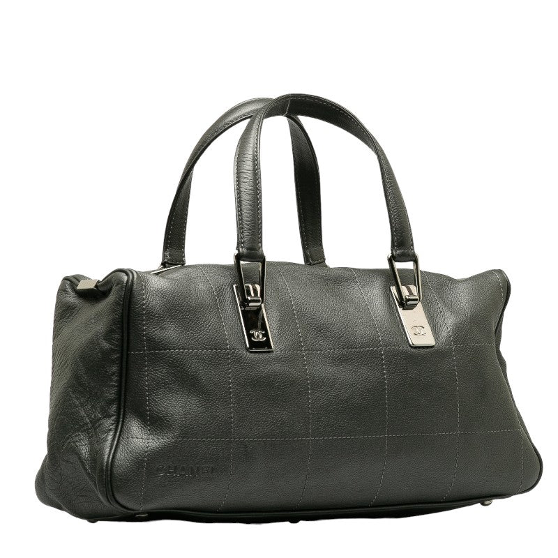 Chanel Chocolate Bar Mini Boston Bag HandBag Gray Leather Lady Chanel