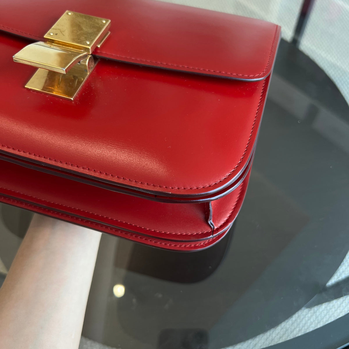 Celine Box Classic Smooth Calfskin Red Golden Hardware