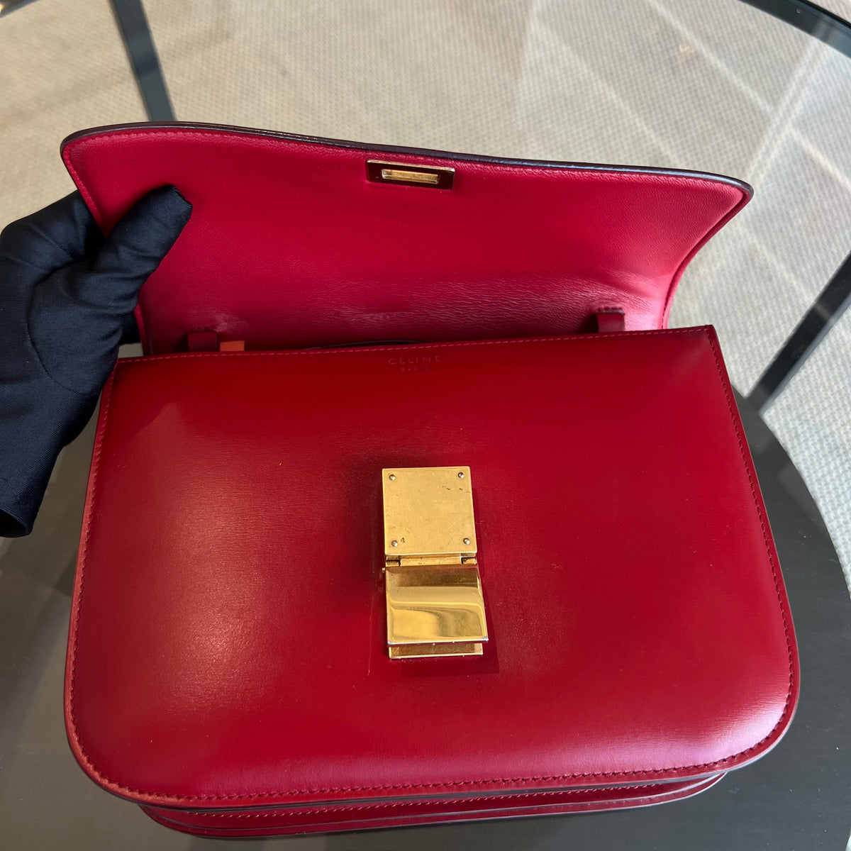 Celine Box Classic Smooth Calfskin Red Golden Hardware