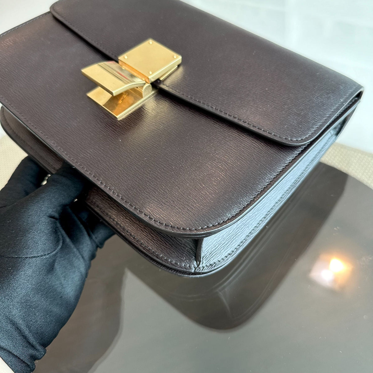 Celine Classic Box Medium Liege Calfskin Dark Brown GHW