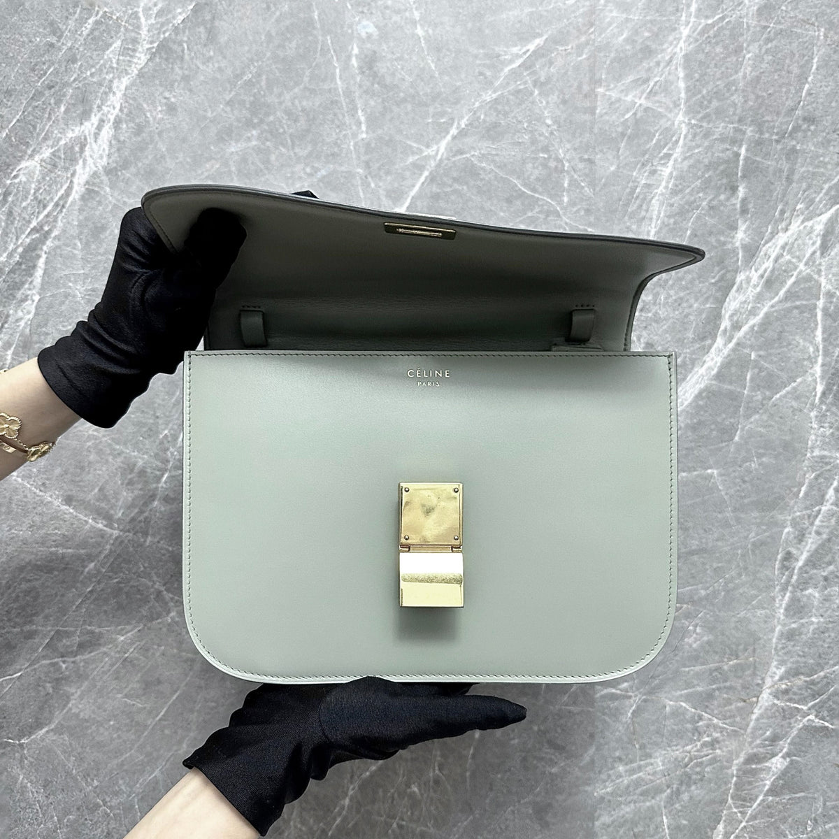 Celine Classic Box Medium Smooth Leather Grey GHW