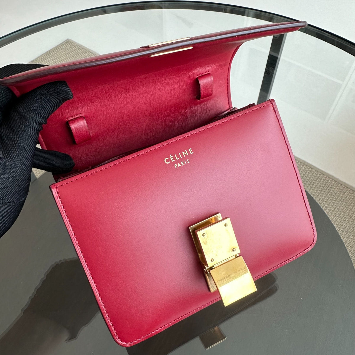 Celine Classic Box Small Smooth Calfskin Burgendy GHW