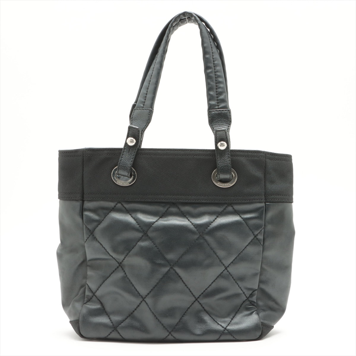 Chanel PARIBIARITZ PM  Linen Tote Bag Black Silver Gold