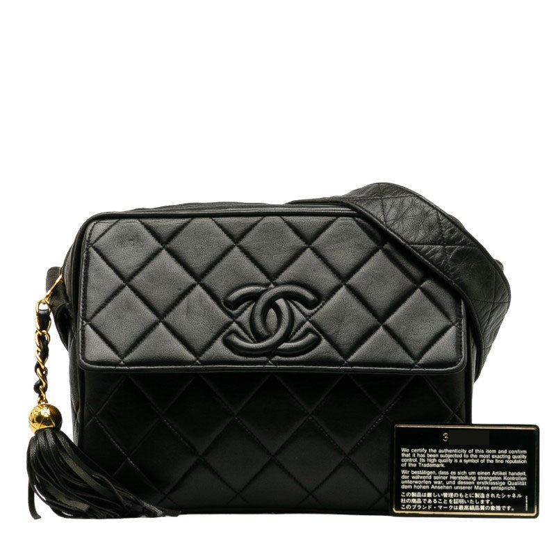 Chanel Matrases Cocomark Tassel loping Shoulder Bag Black Leather  Chanel