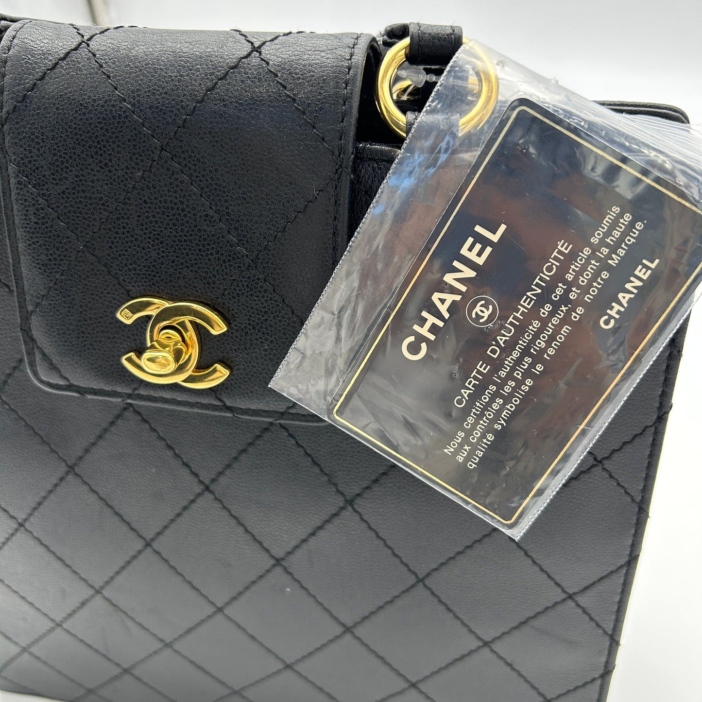 Chanel Patent Quilted Top Handle Tote Black ch88180gs