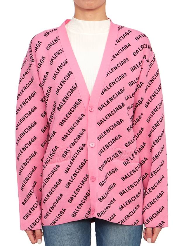 Luxury Balenciaga  All-Over Logo Cardigan Pink