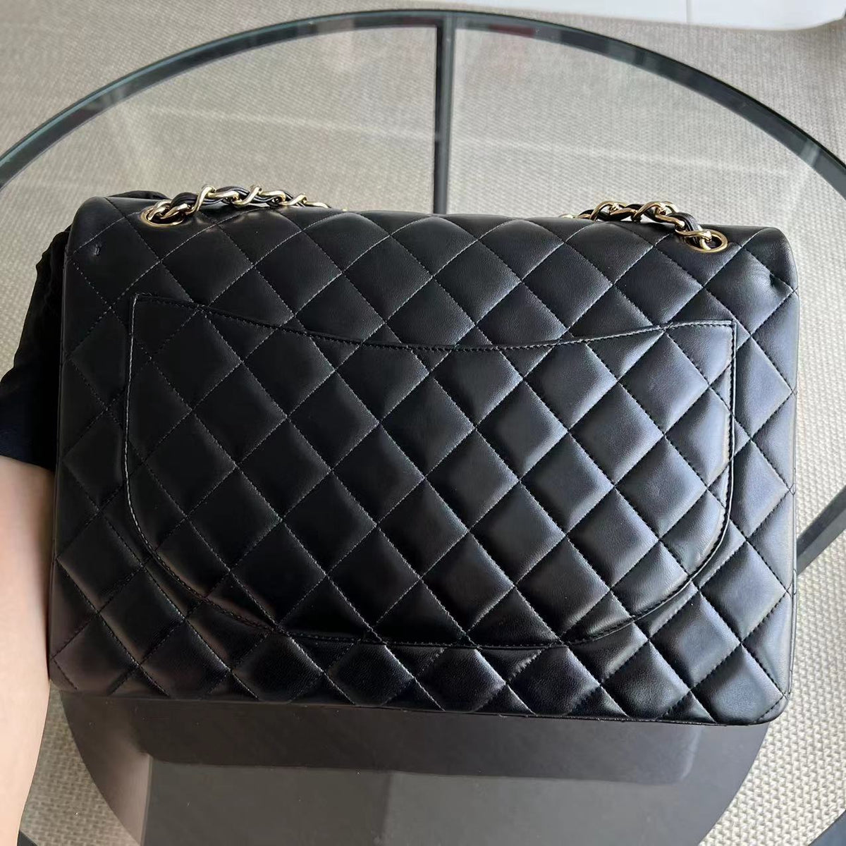 Maxi Classic Flap Double Flap Quilted Lambskin Black Golden Hardware Series 14
