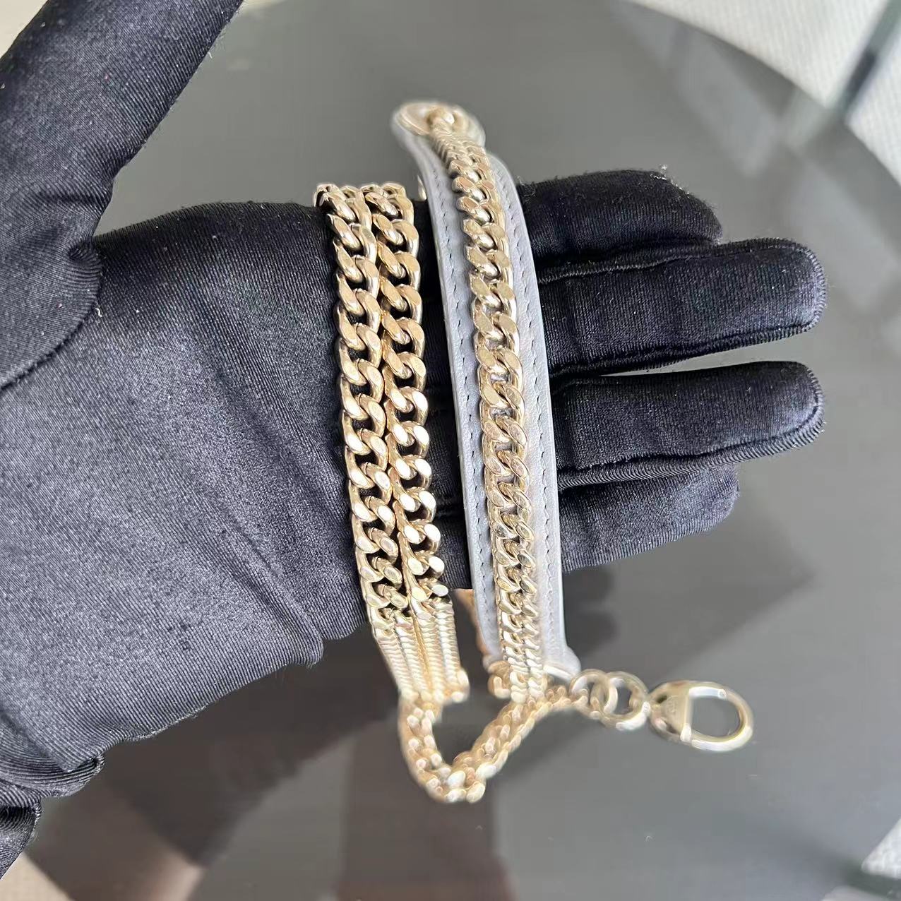 *Chain Strap* Lady Mini Cannage Lambskin Light Grey Gray Golden Hardware