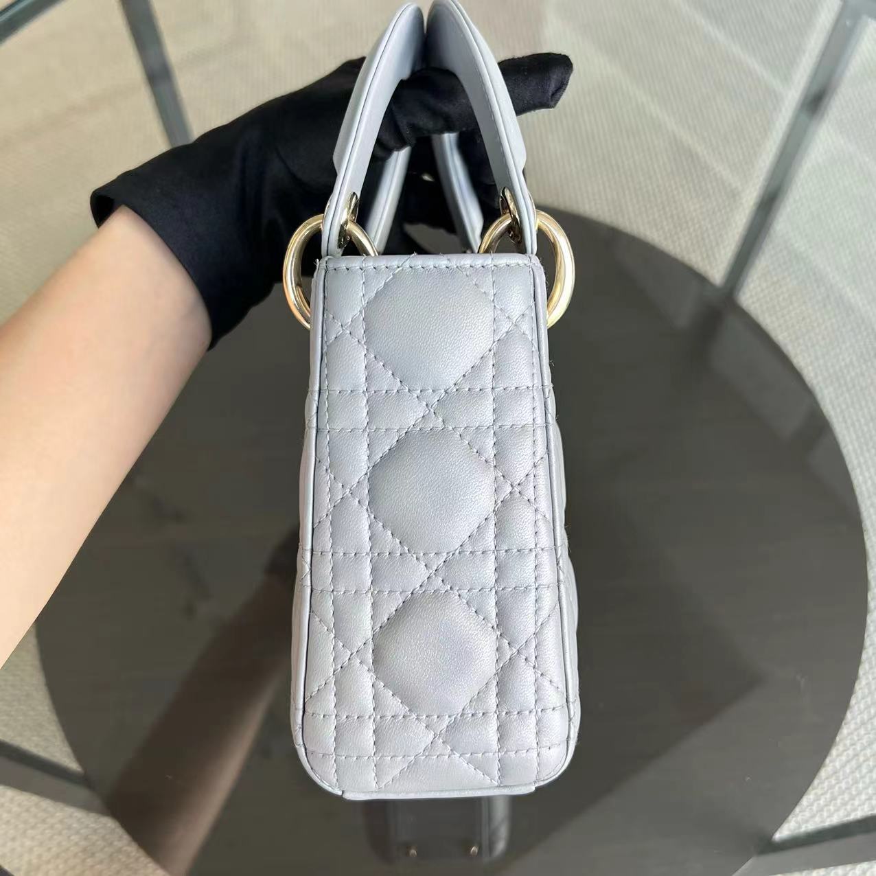 *Chain Strap* Lady Mini Cannage Lambskin Light Grey Gray Golden Hardware