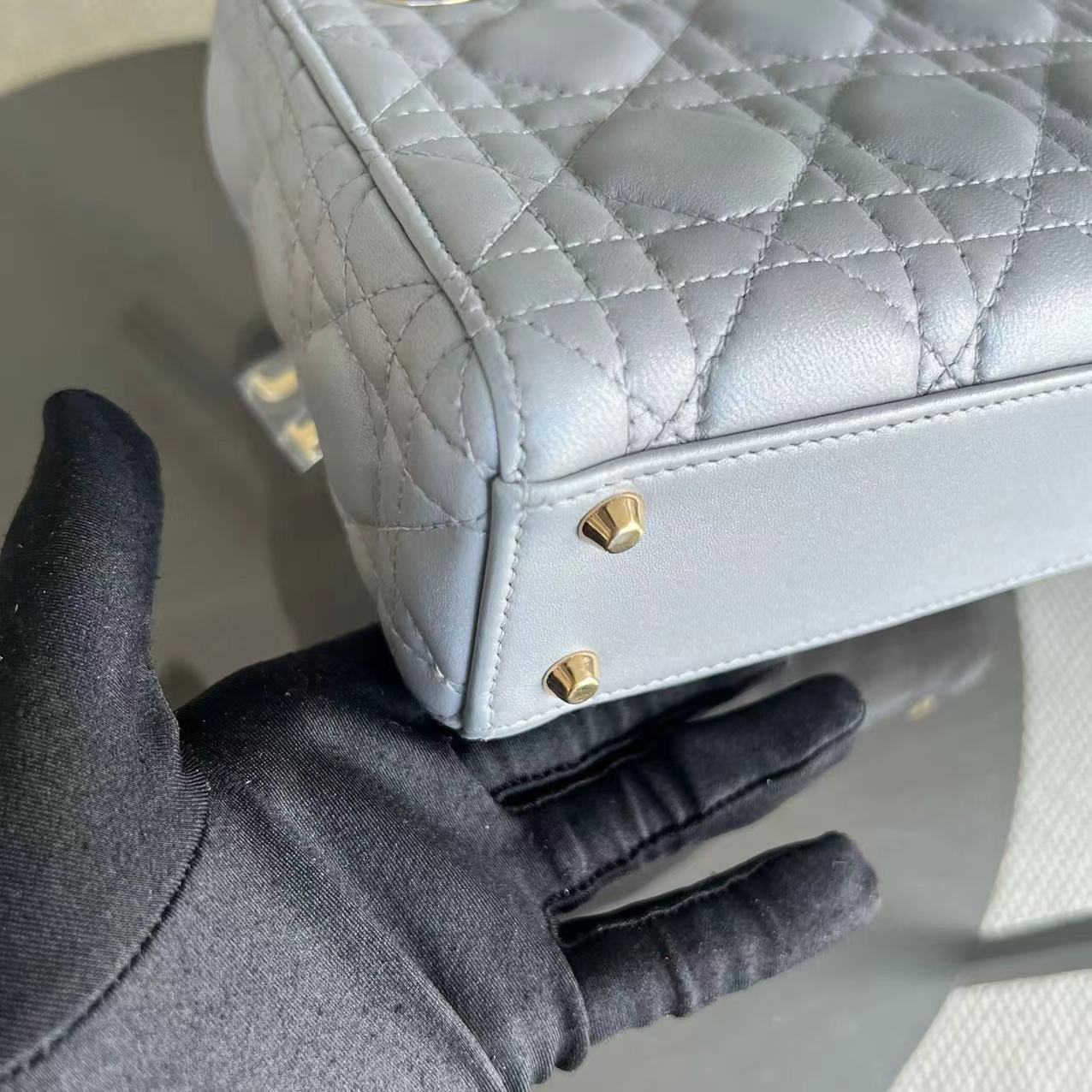 *Chain Strap* Lady Mini Cannage Lambskin Light Grey Gray Golden Hardware