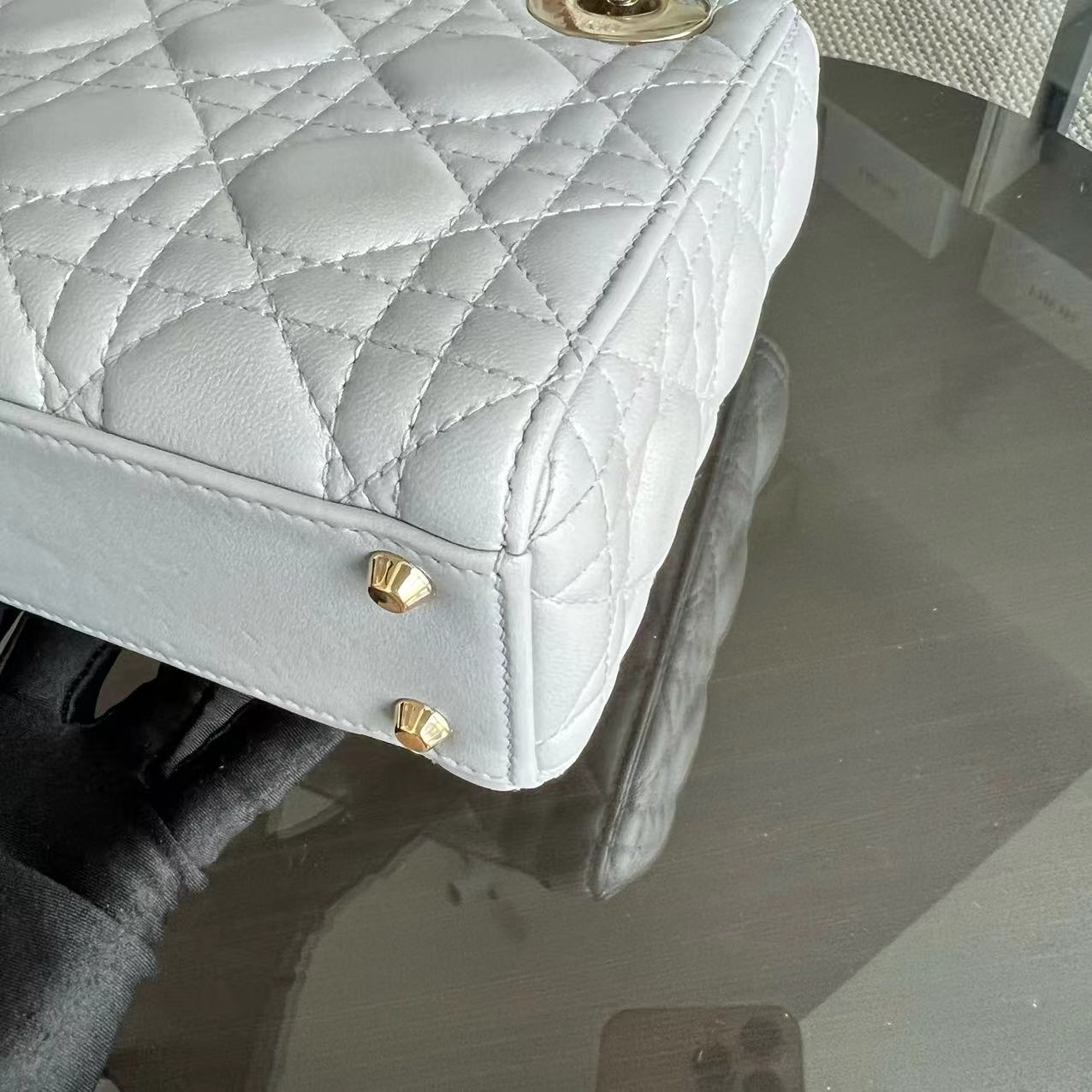 *Chain Strap* Lady Mini Cannage Lambskin Light Grey Gray Golden Hardware