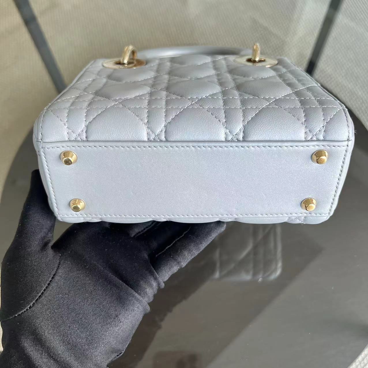 *Chain Strap* Lady Mini Cannage Lambskin Light Grey Gray Golden Hardware