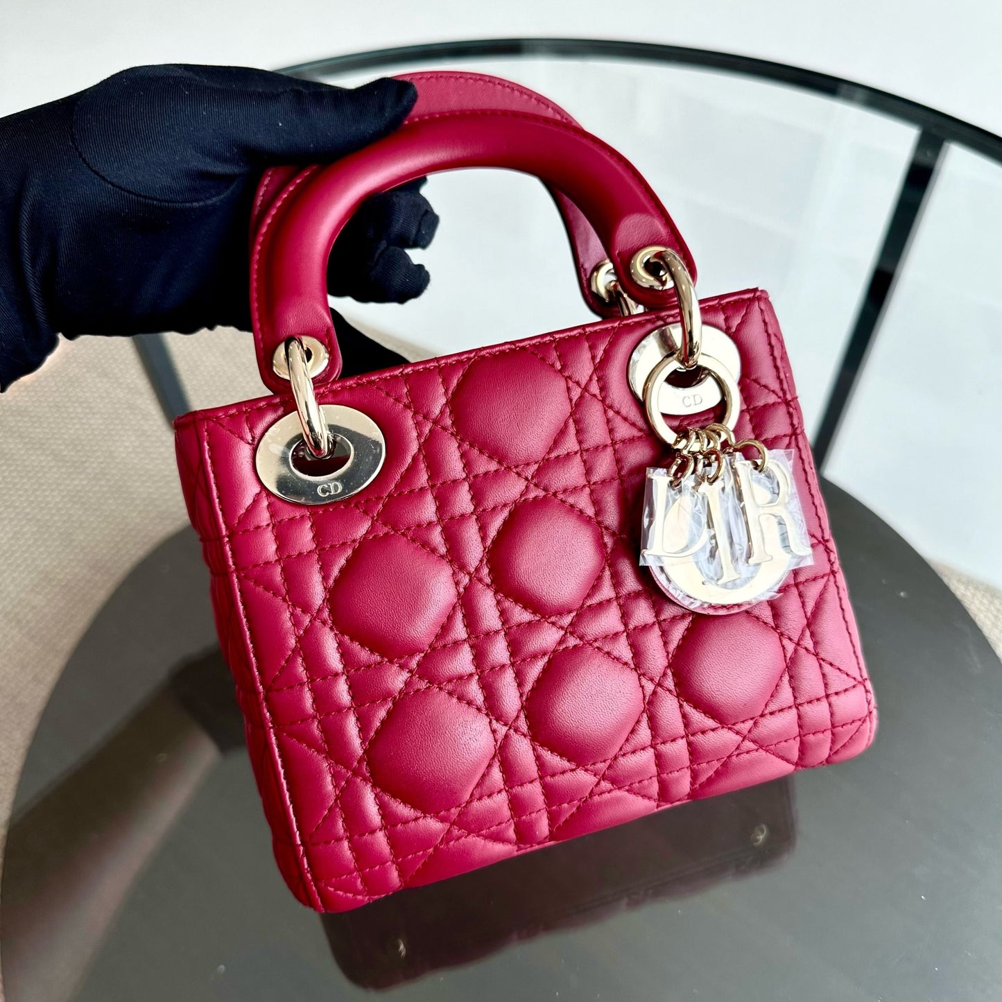 *Chain Strap* Lady Mini Lambskin Cannage Burgundy GHW