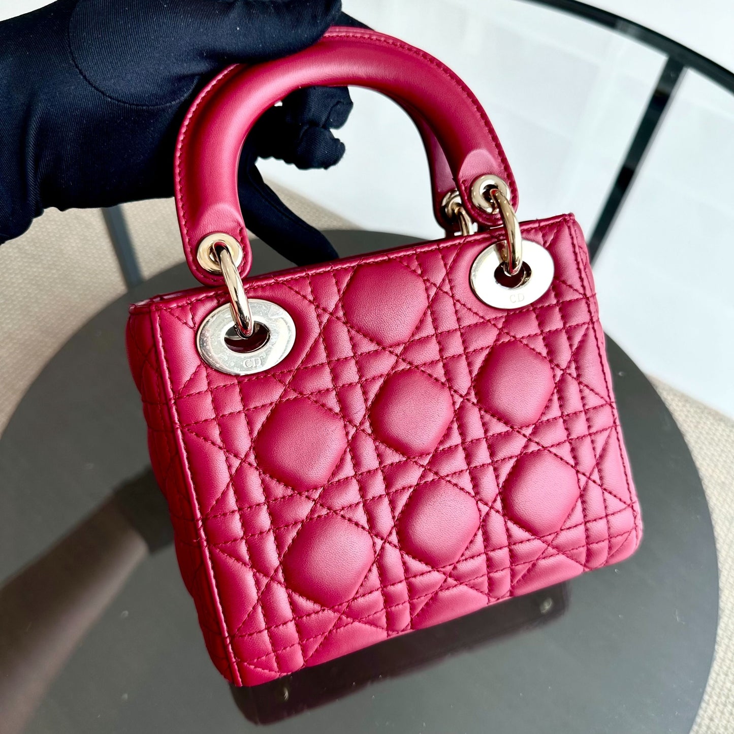 *Chain Strap* Lady Mini Lambskin Cannage Burgundy GHW