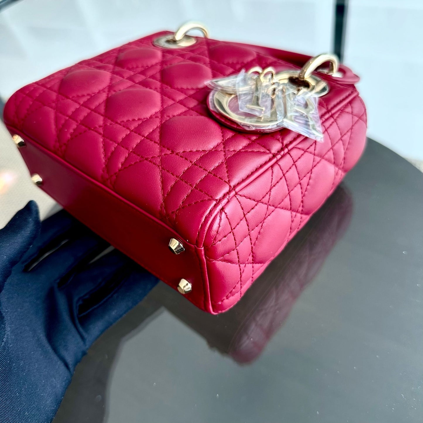 *Chain Strap* Lady Mini Lambskin Cannage Burgundy GHW