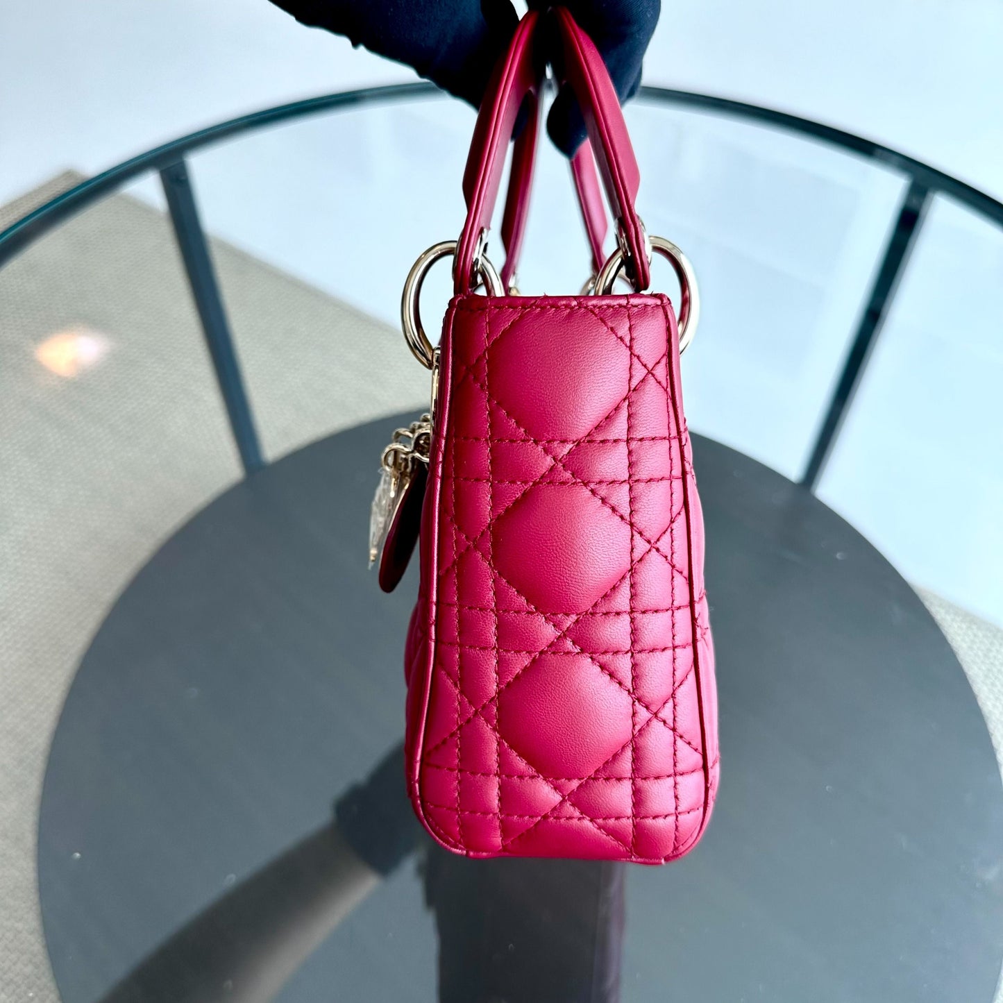 *Chain Strap* Lady Mini Lambskin Cannage Burgundy GHW