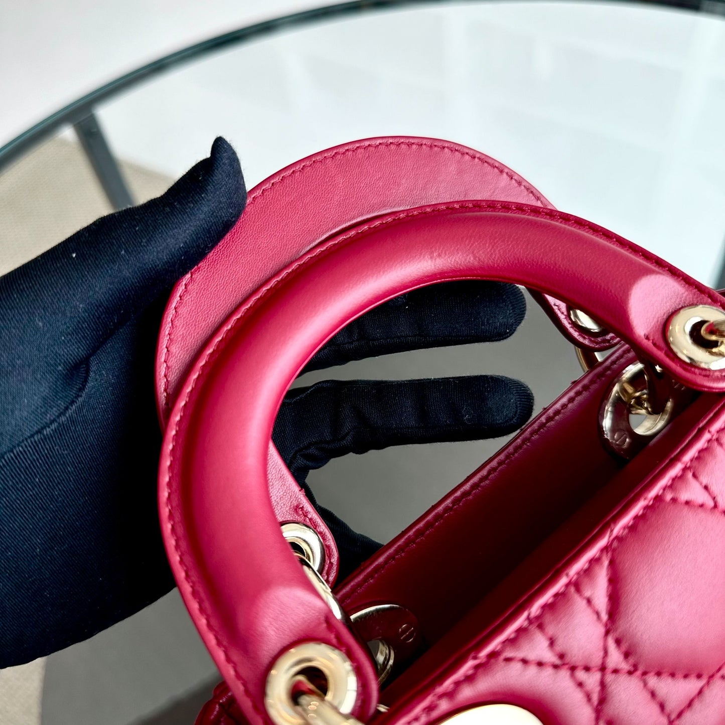 *Chain Strap* Lady Mini Lambskin Cannage Burgundy GHW