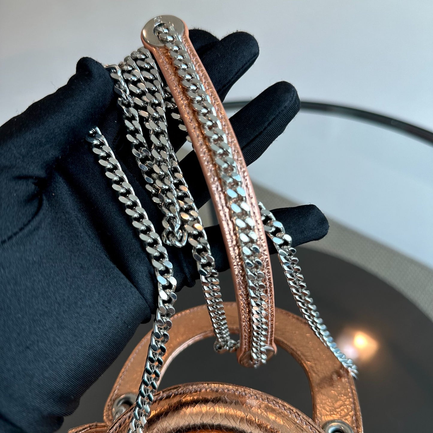 *Chain Strap* Lady Mini Metallic Cannage Rose Gold SHW