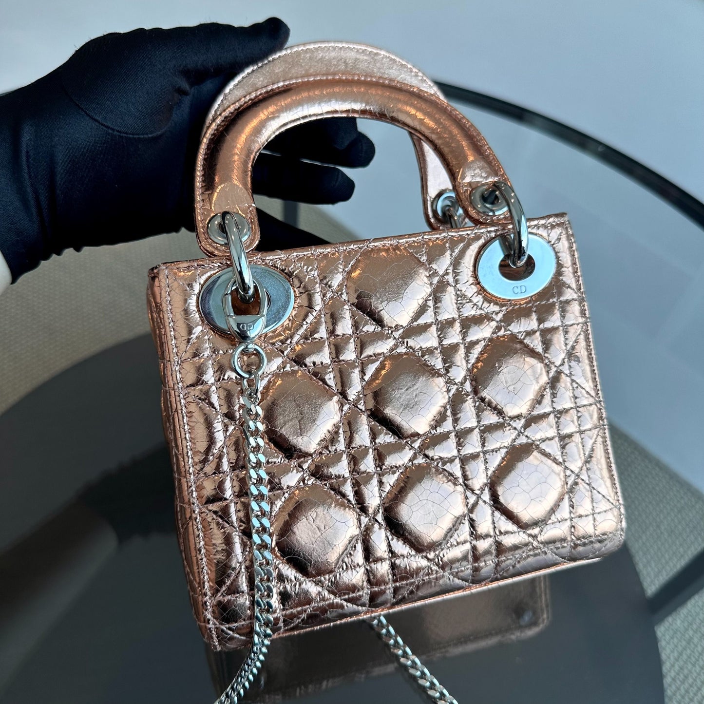 *Chain Strap* Lady Mini Metallic Cannage Rose Gold SHW