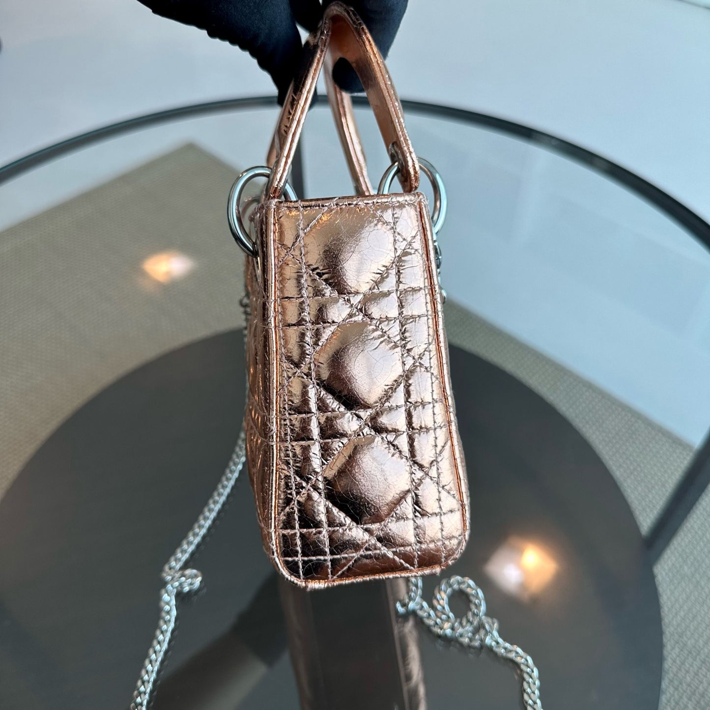 *Chain Strap* Lady Mini Metallic Cannage Rose Gold SHW