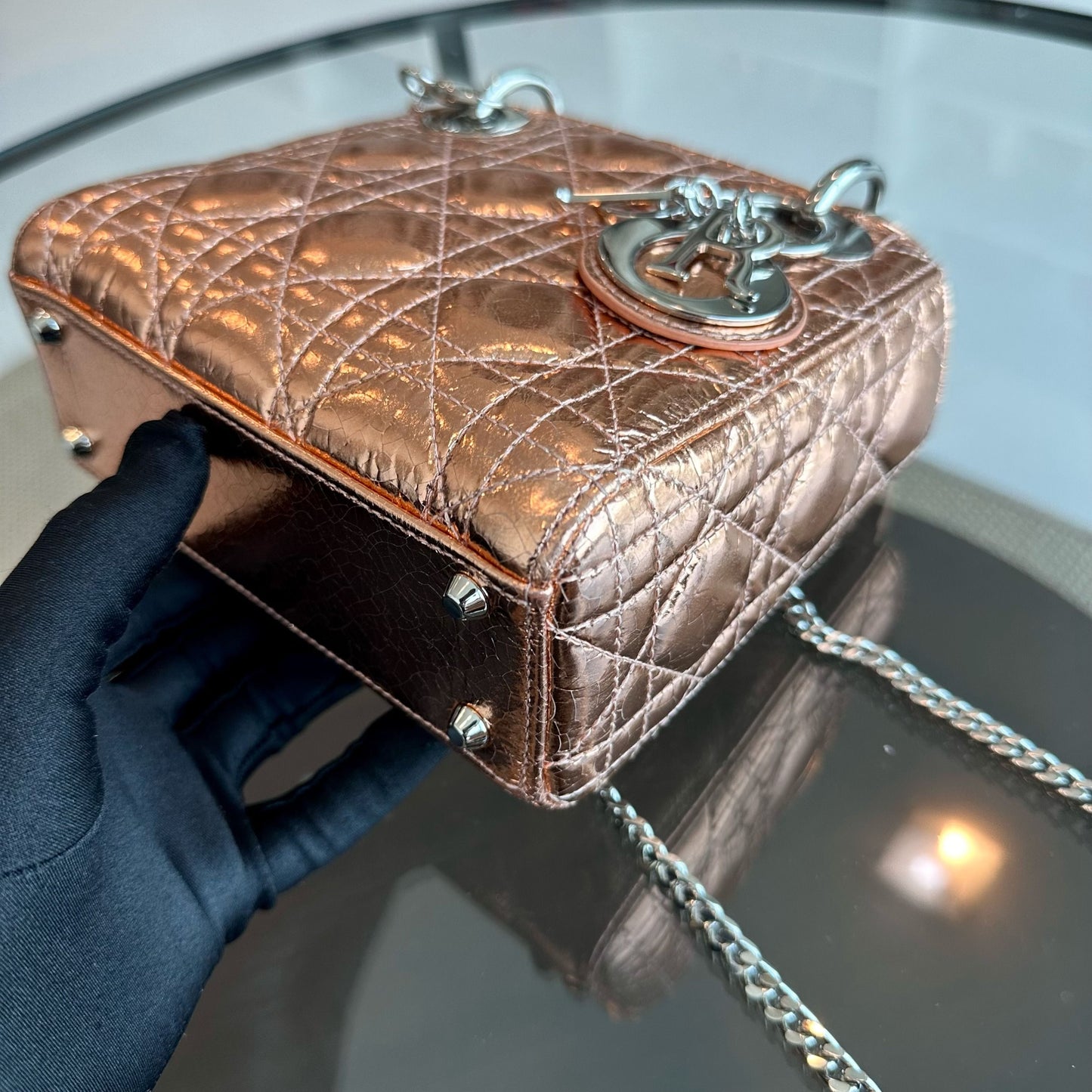 *Chain Strap* Lady Mini Metallic Cannage Rose Gold SHW