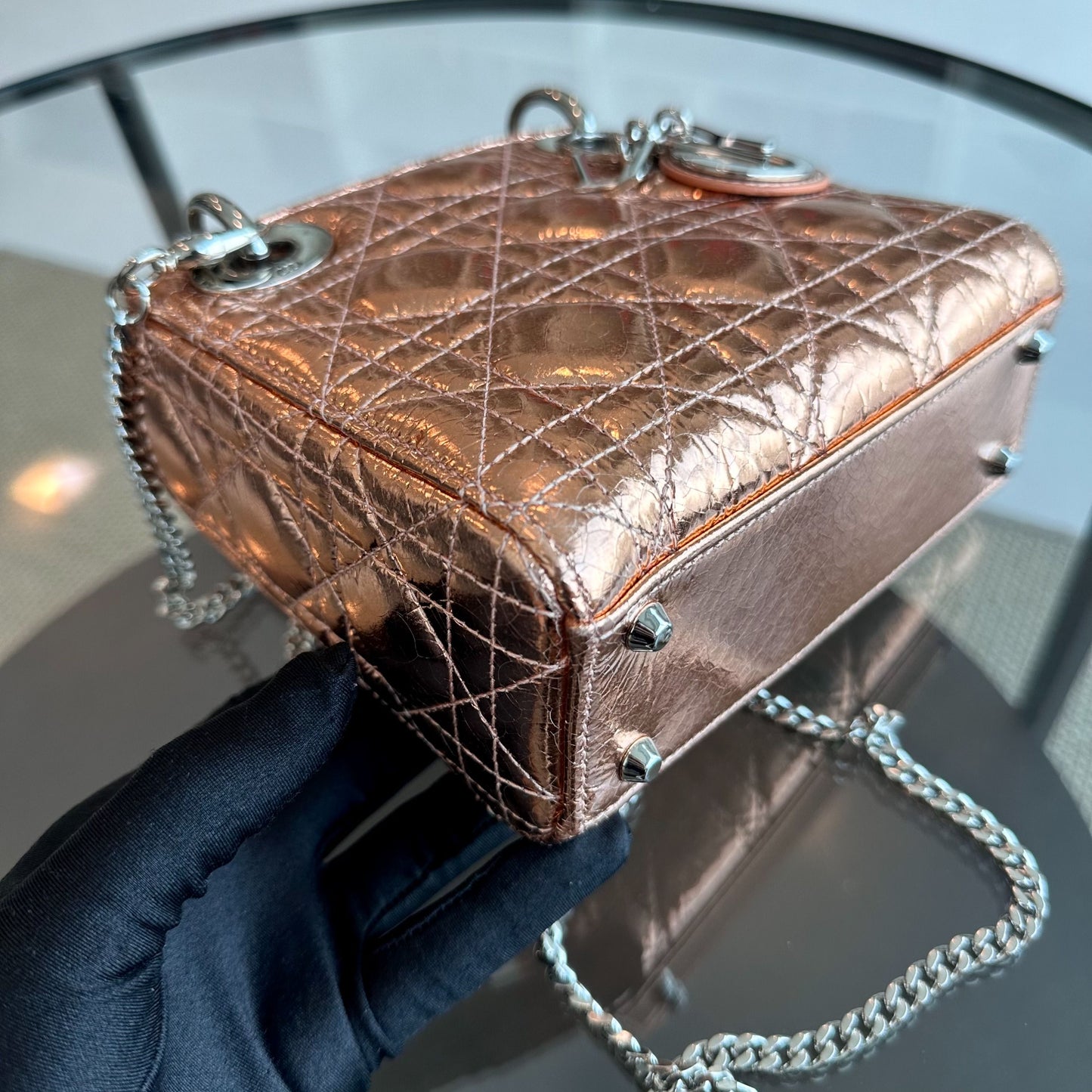 *Chain Strap* Lady Mini Metallic Cannage Rose Gold SHW