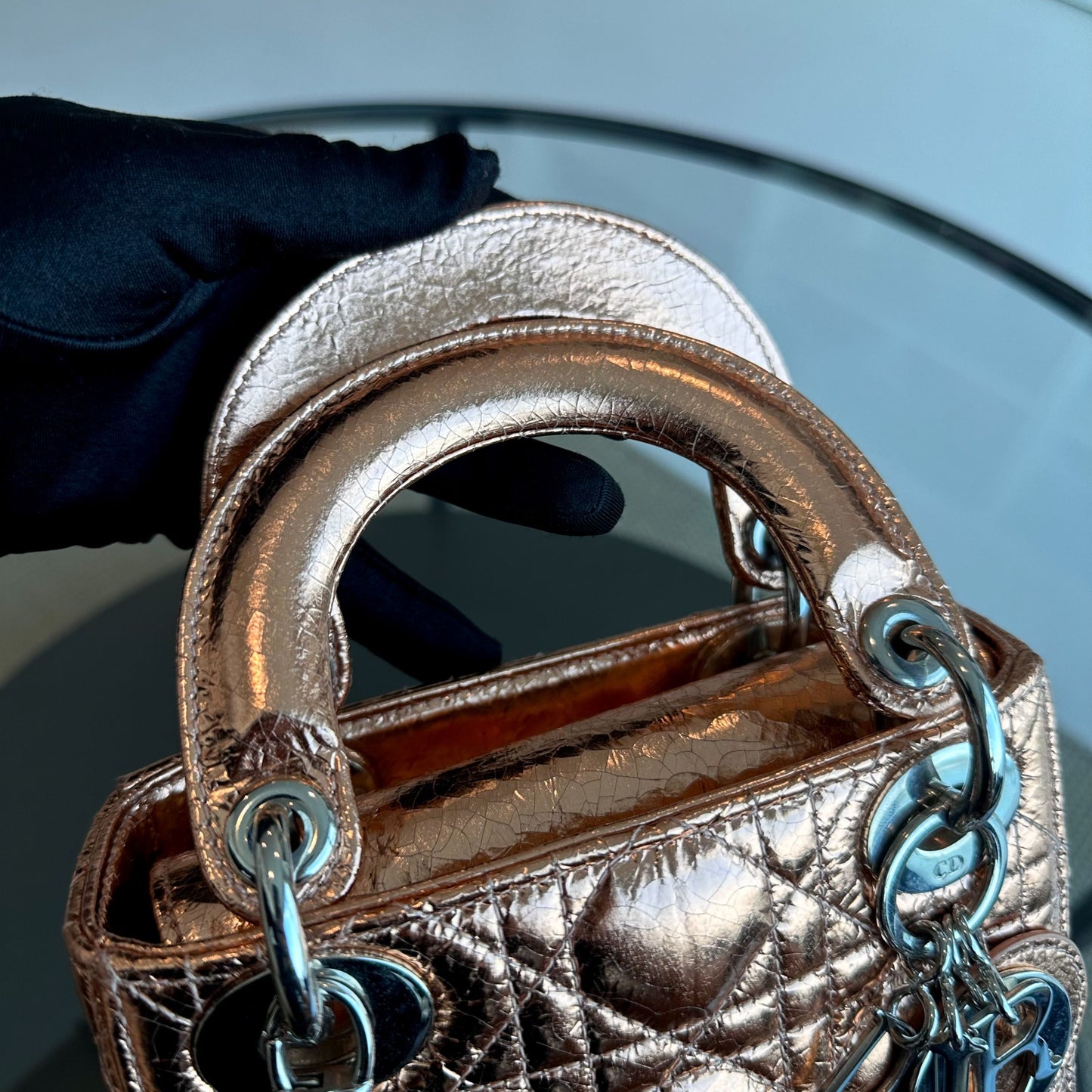 *Chain Strap* Lady Mini Metallic Cannage Rose Gold SHW