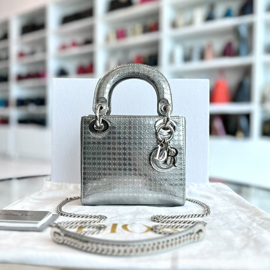 *Chain Strap* Lady Mini Metallic Silver Micro-Cannage SHW