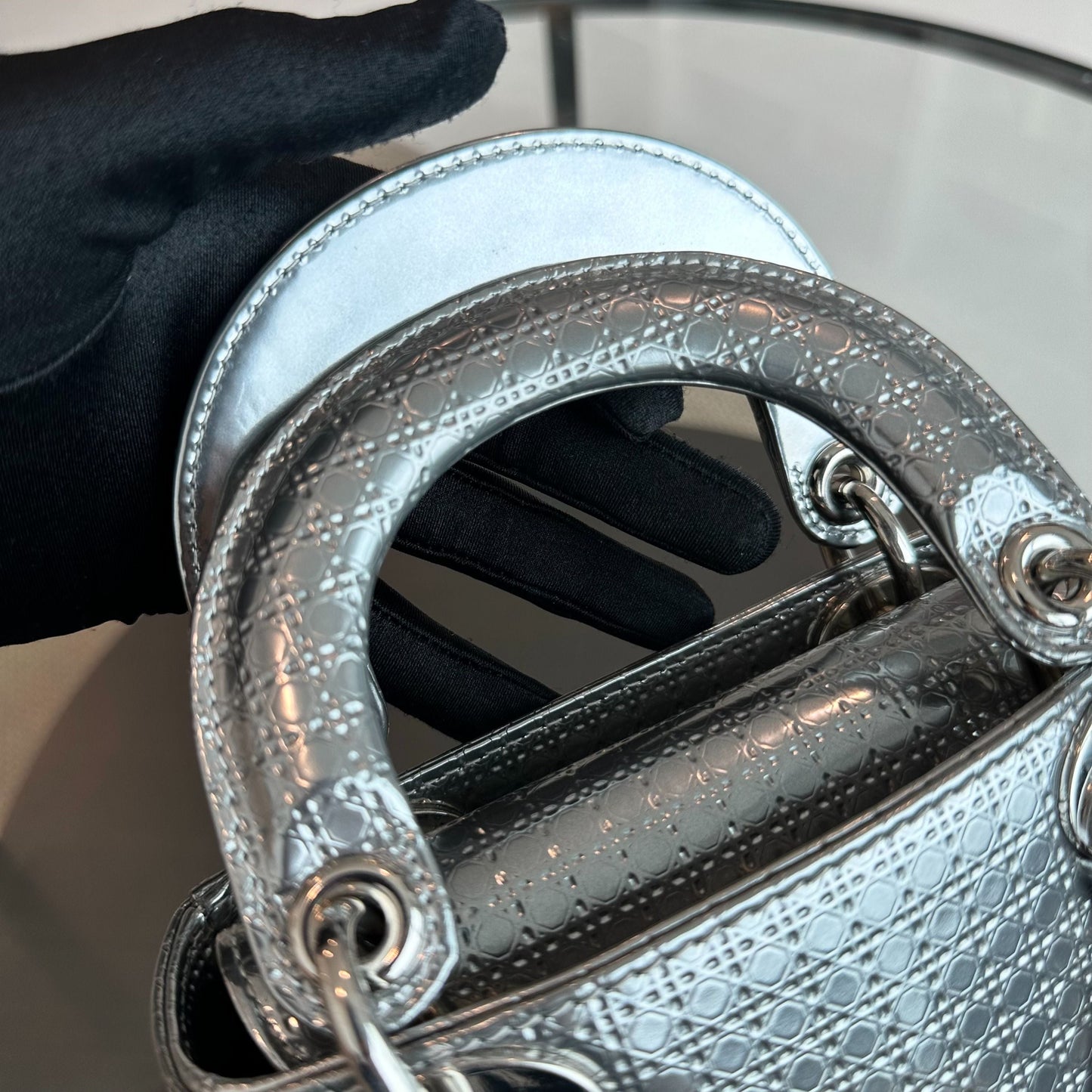 *Chain Strap* Lady Mini Metallic Silver Micro-Cannage SHW