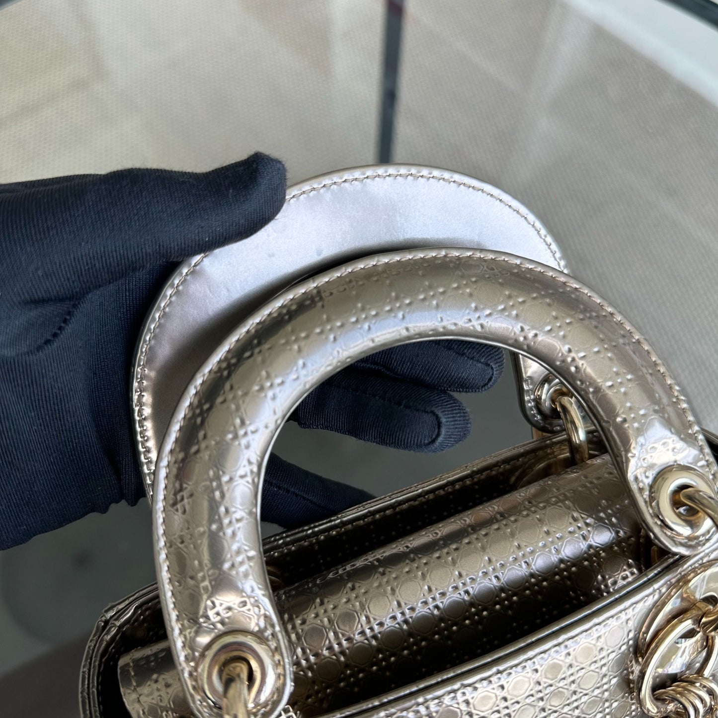 *Chain strap* Lady Mini Micro-Cannage Glazed Calfskin Gold GHW