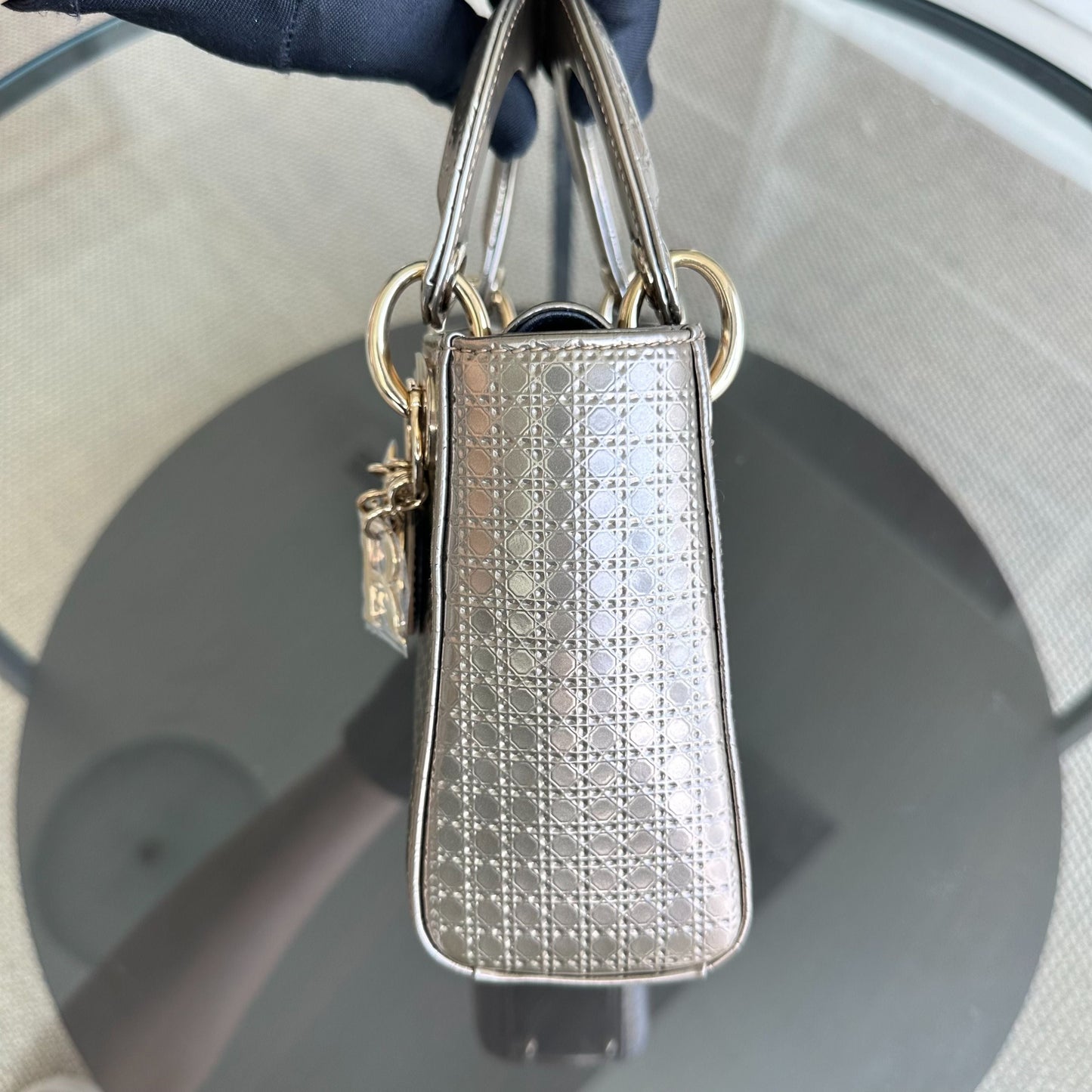 *Chain strap* Lady Mini Micro-Cannage Glazed Calfskin Gold GHW