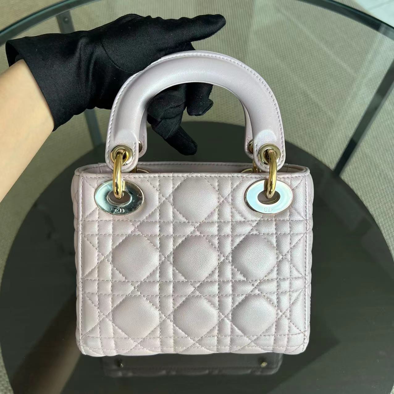 *Chain Version* Lady Mini Cannage Lambskin Iridescent Sakura Pink Golden Hardware