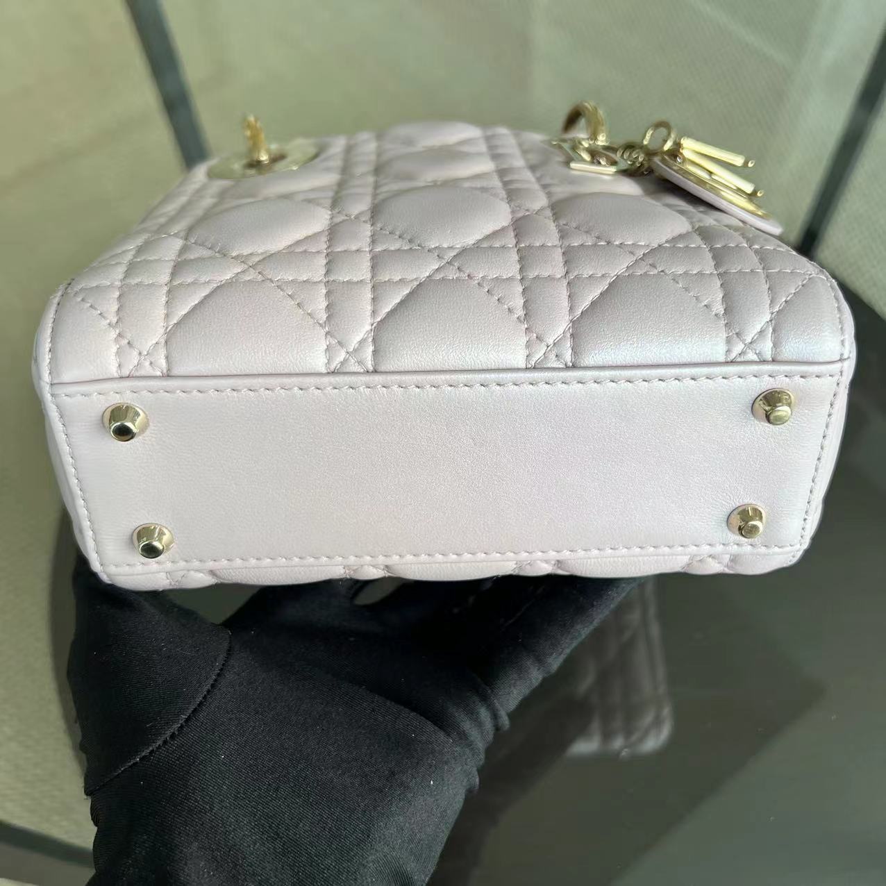 *Chain Version* Lady Mini Cannage Lambskin Iridescent Sakura Pink Golden Hardware