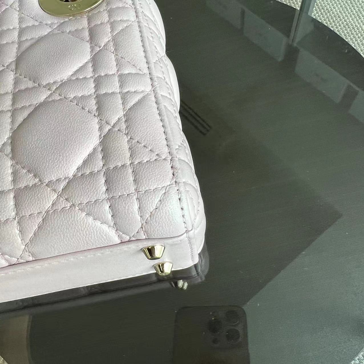 *Chain Version* Lady Mini Cannage Lambskin Iridescent Sakura Pink Golden Hardware