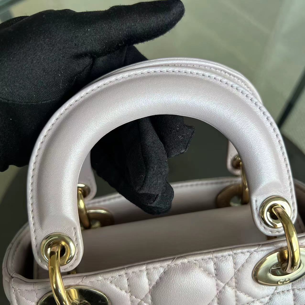 *Chain Version* Lady Mini Cannage Lambskin Iridescent Sakura Pink Golden Hardware