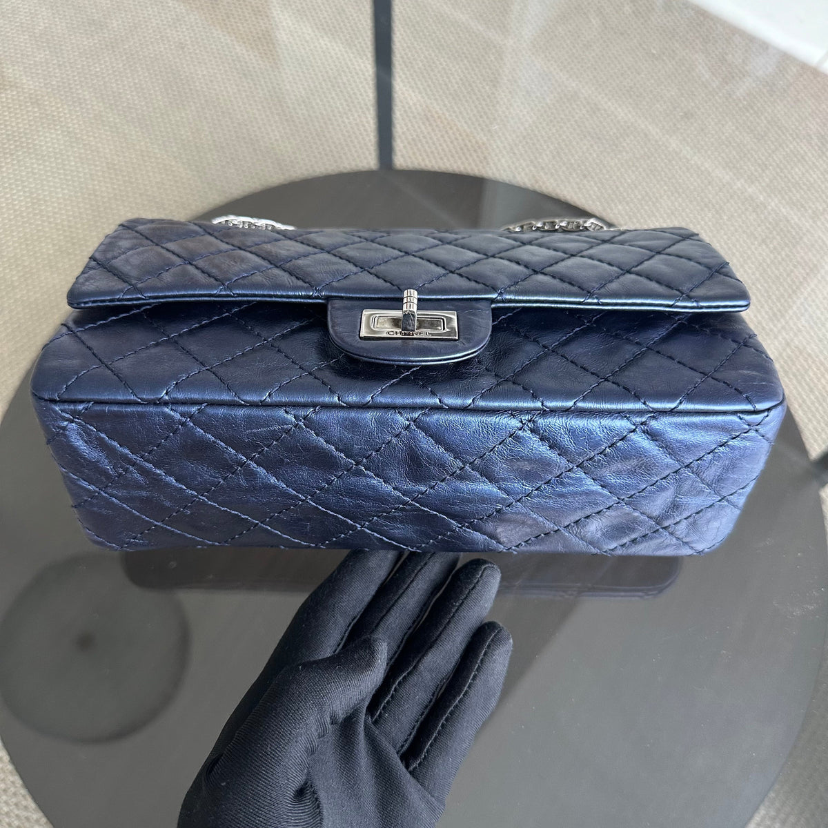 2.55 Medium 225 Reissue Calfskin Iridescent Blue SHW No 11