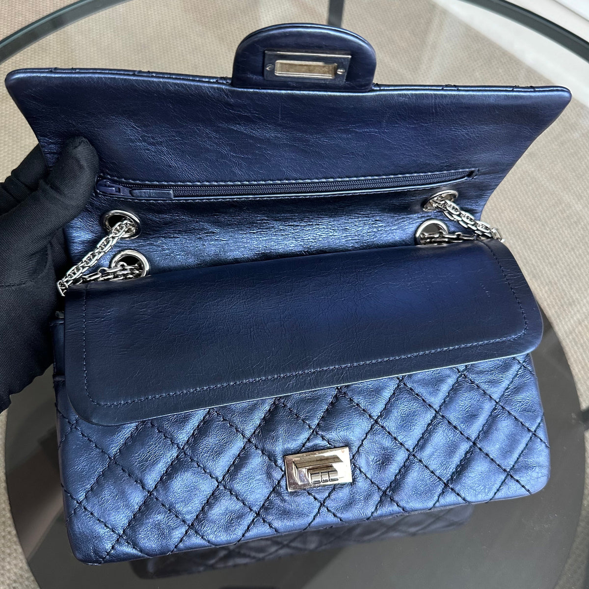2.55 Medium 225 Reissue Calfskin Iridescent Blue SHW No 11