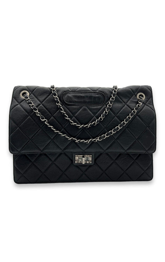 Chanel 2.55 Document Large Black Shoulder Bag in Lambskin, Brushed Silver hardware C2409-001145HM
