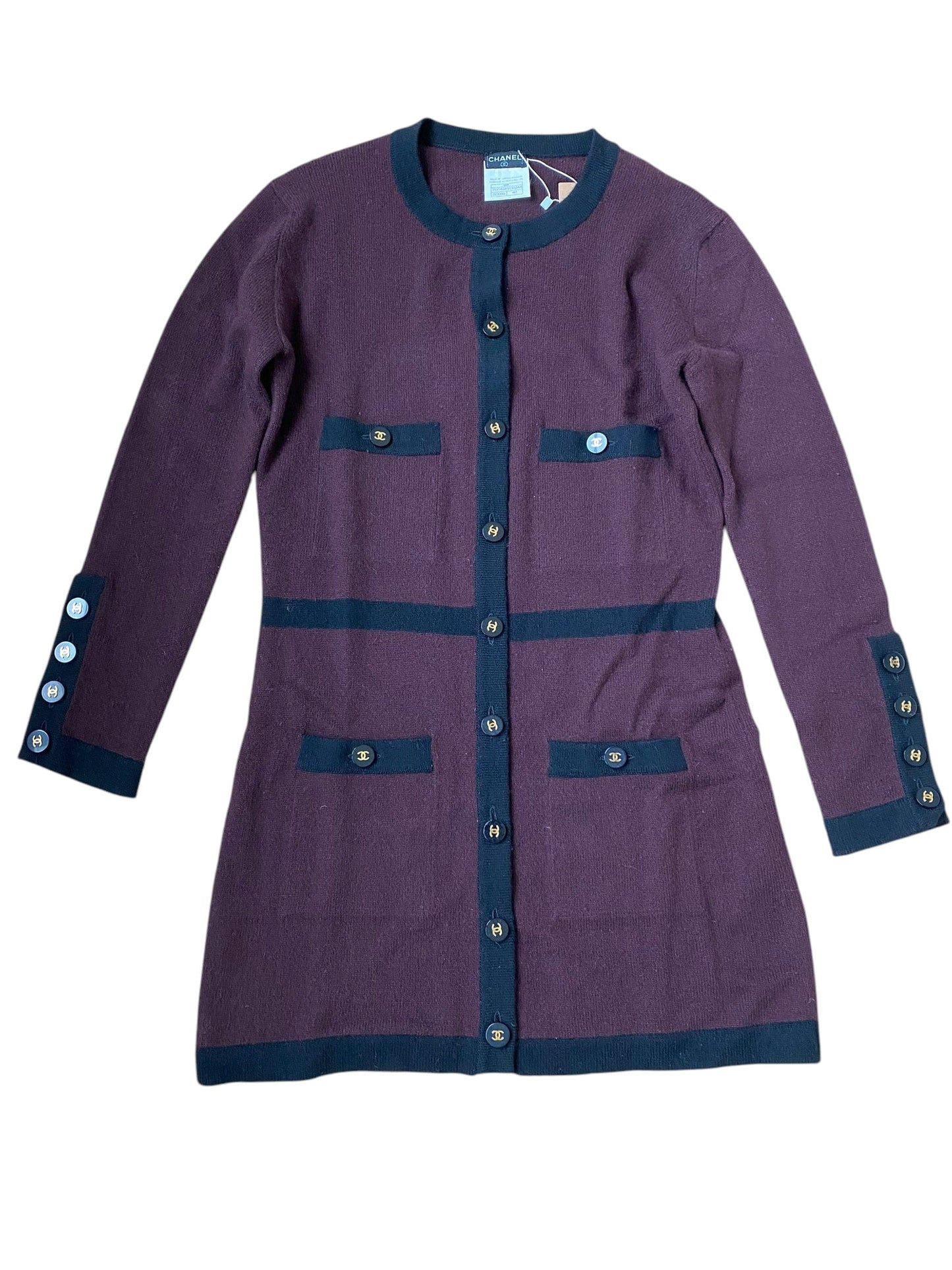 Chanel 95A Cashmere Logo Button Long Cardigan Burgundy/ Black DXBK0269