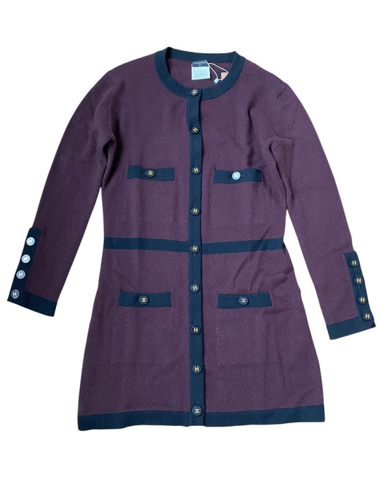 Chanel 95A Cashmere Logo Button Long Cardigan Burgundy/ Black DXBK0269