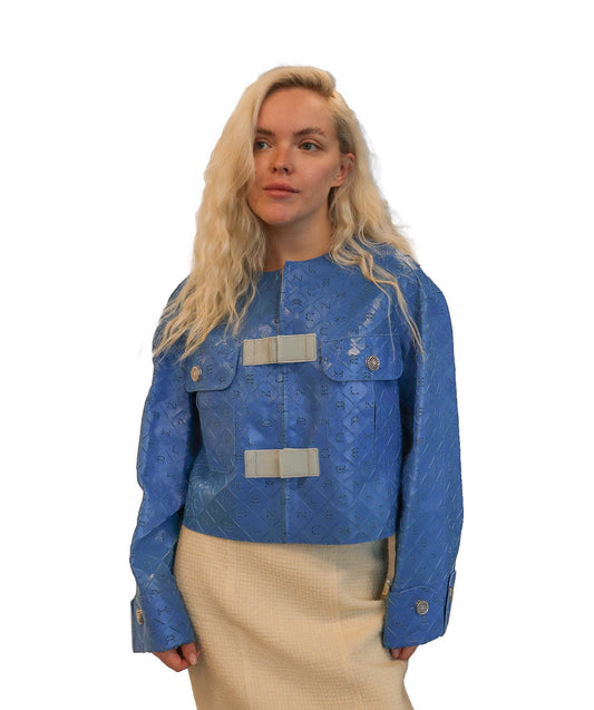 Chanel blue lambskin leather jacket P56438 DXBS2558