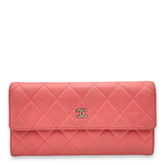 Chanel CC Quilted Flap Pink Wallet in Lambskin, Silver hardware C2409-001497AN