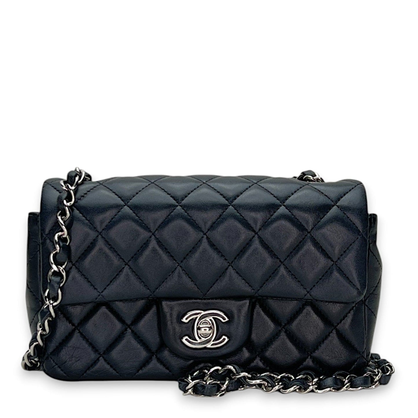 Chanel  Classic Flap Black Mini Rectangle Shoulder bag in Lambskin, Silver Hardware S2401099JD