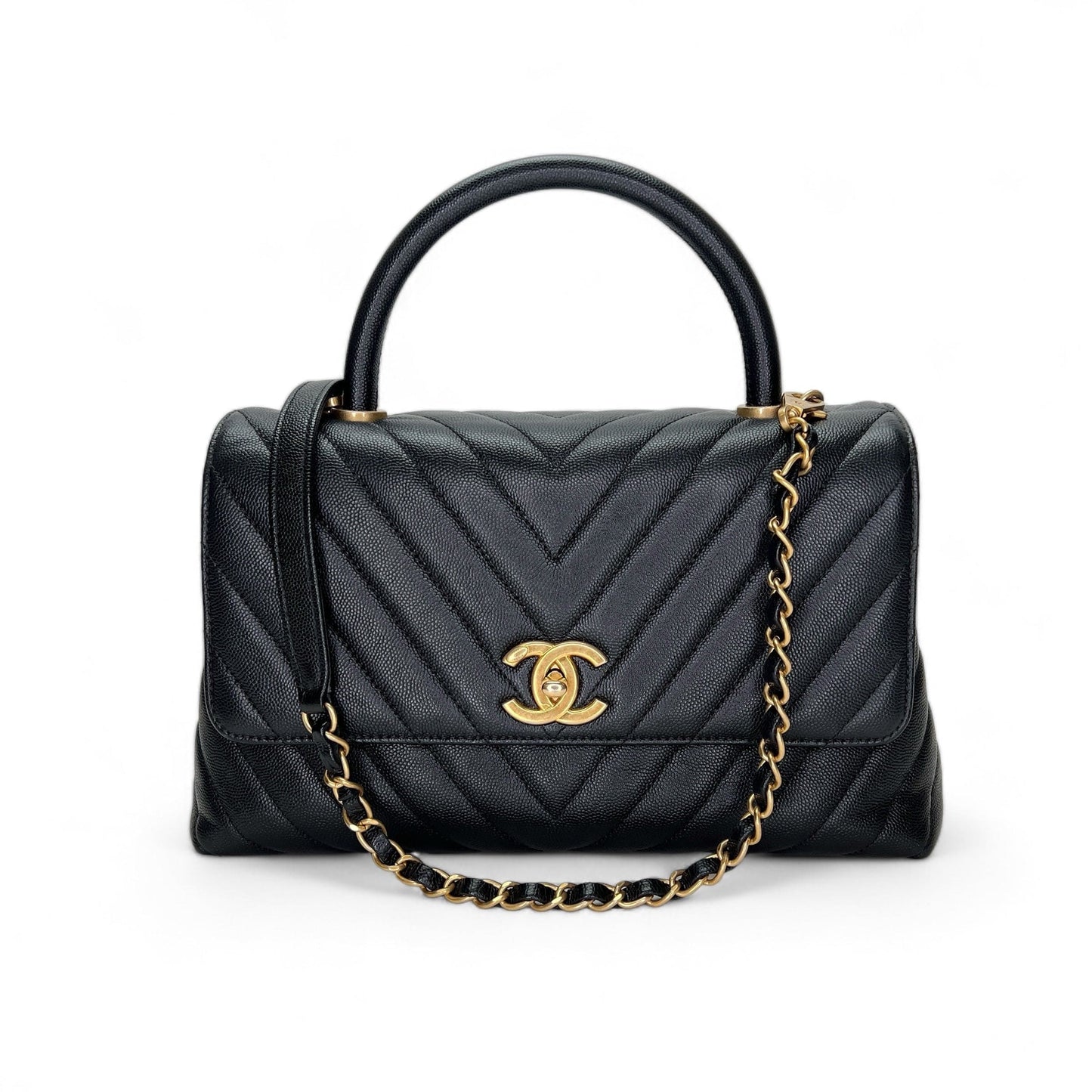 Chanel Coco Medium Black Top handle Bag in Caviar Leather, Gold hardware C2408-000442DT