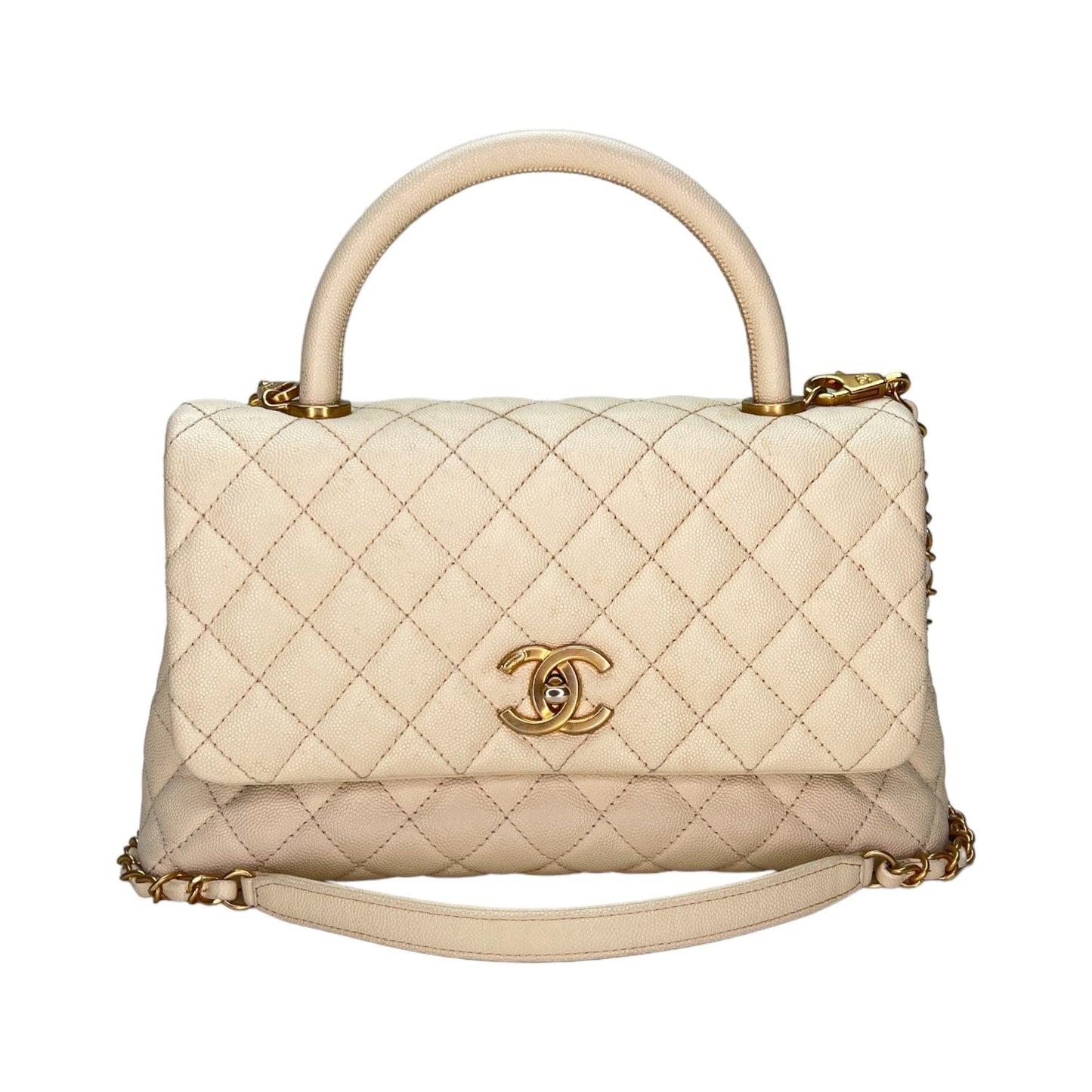 Chanel  Coco Medium White Top handle bag in Caviar leather, Gold Hardware S2403506AN