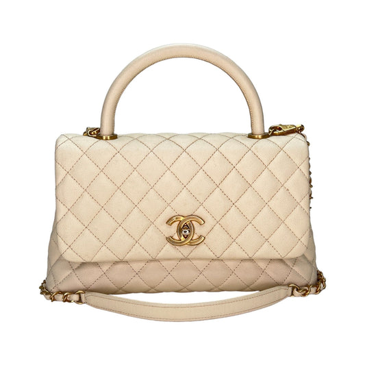 Chanel  Coco Medium White Top handle bag in Caviar leather, Gold Hardware S2403506AN