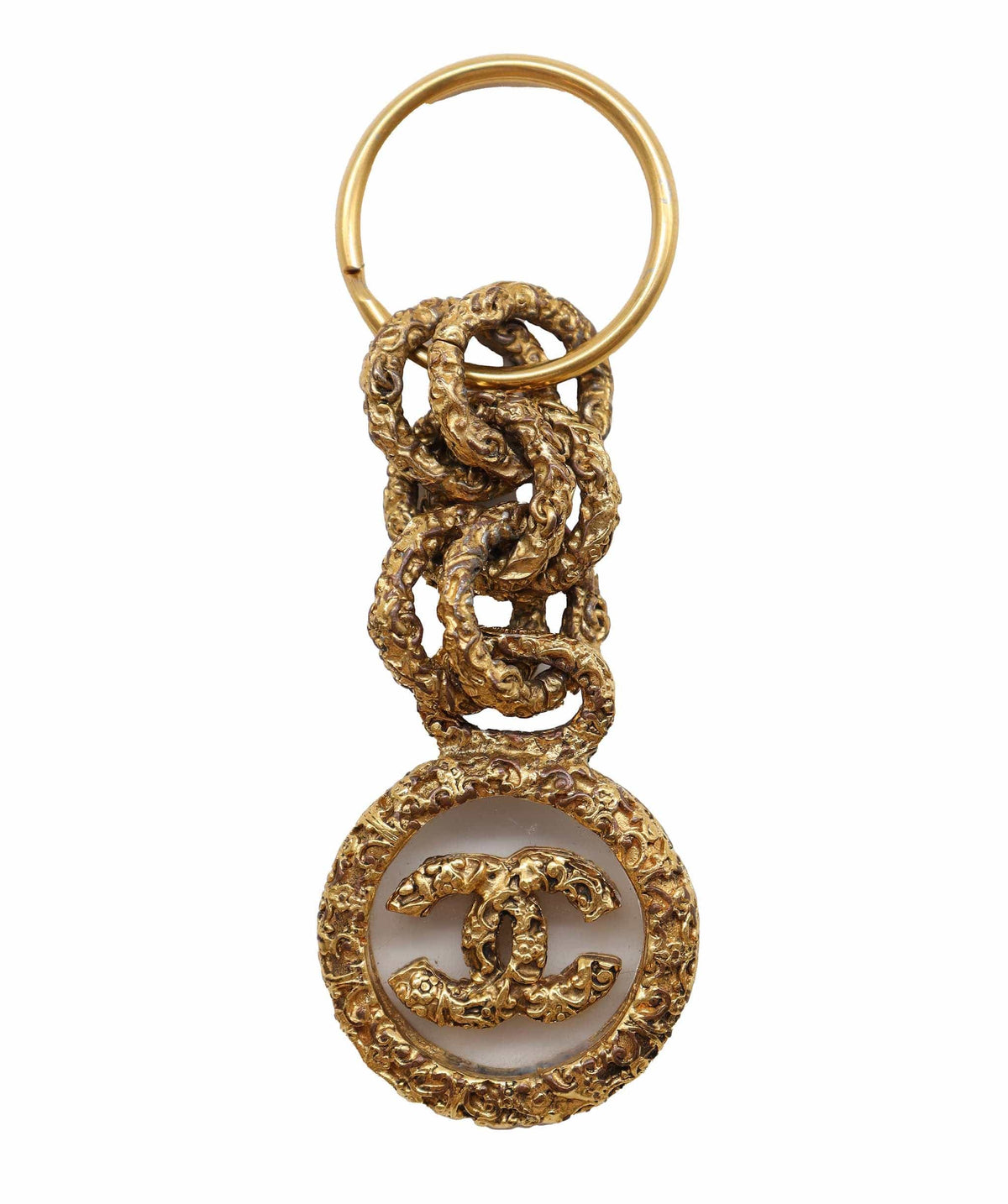 chanel gold cc glass keychain DXBS2591