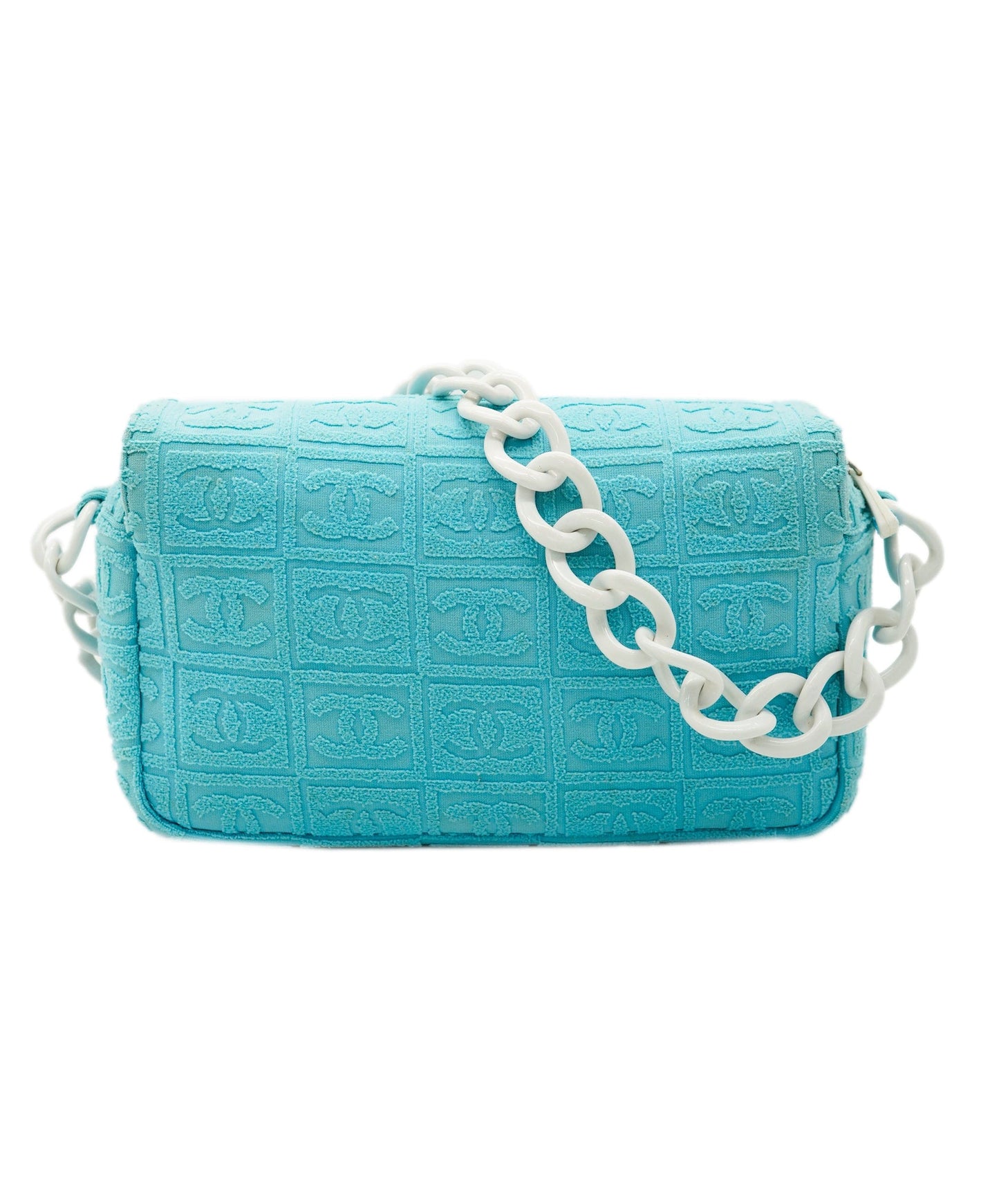 Chanel Logo Shoulder Bag Terrycloth Blue White  DBXS2405